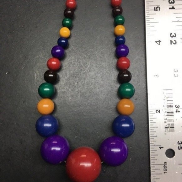 Graduated Bead Necklace Retro Multicolor Red Purple Blue Yellow Black Retro Boho - Picture 2 of 3